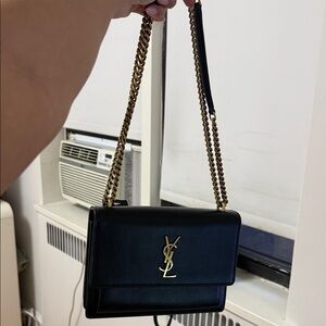 Yves Saint Laurent Black Sunset Medium Crossbody with Gold Chain